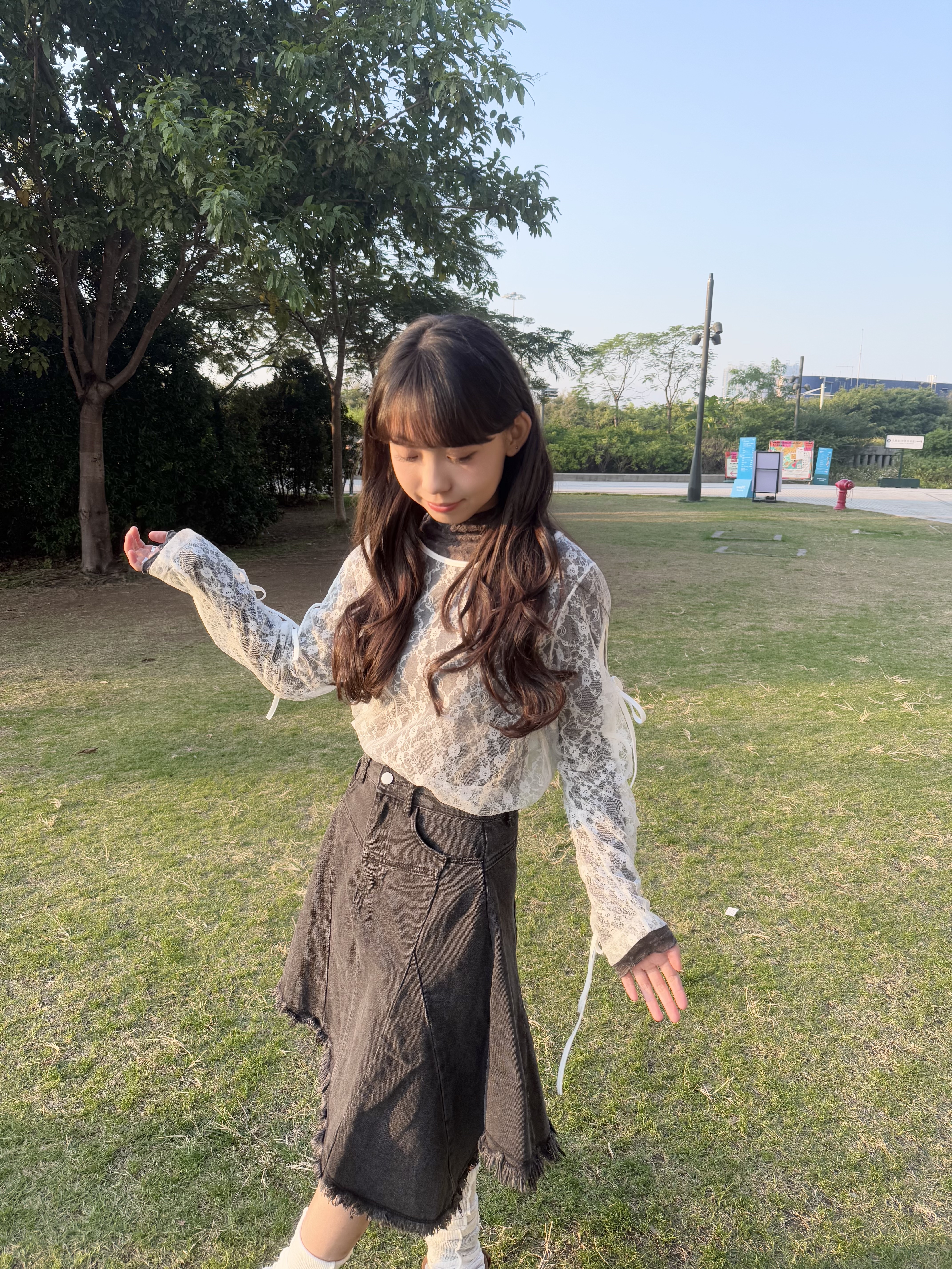 [兩色入]斜cut流蘇中長SK( black )