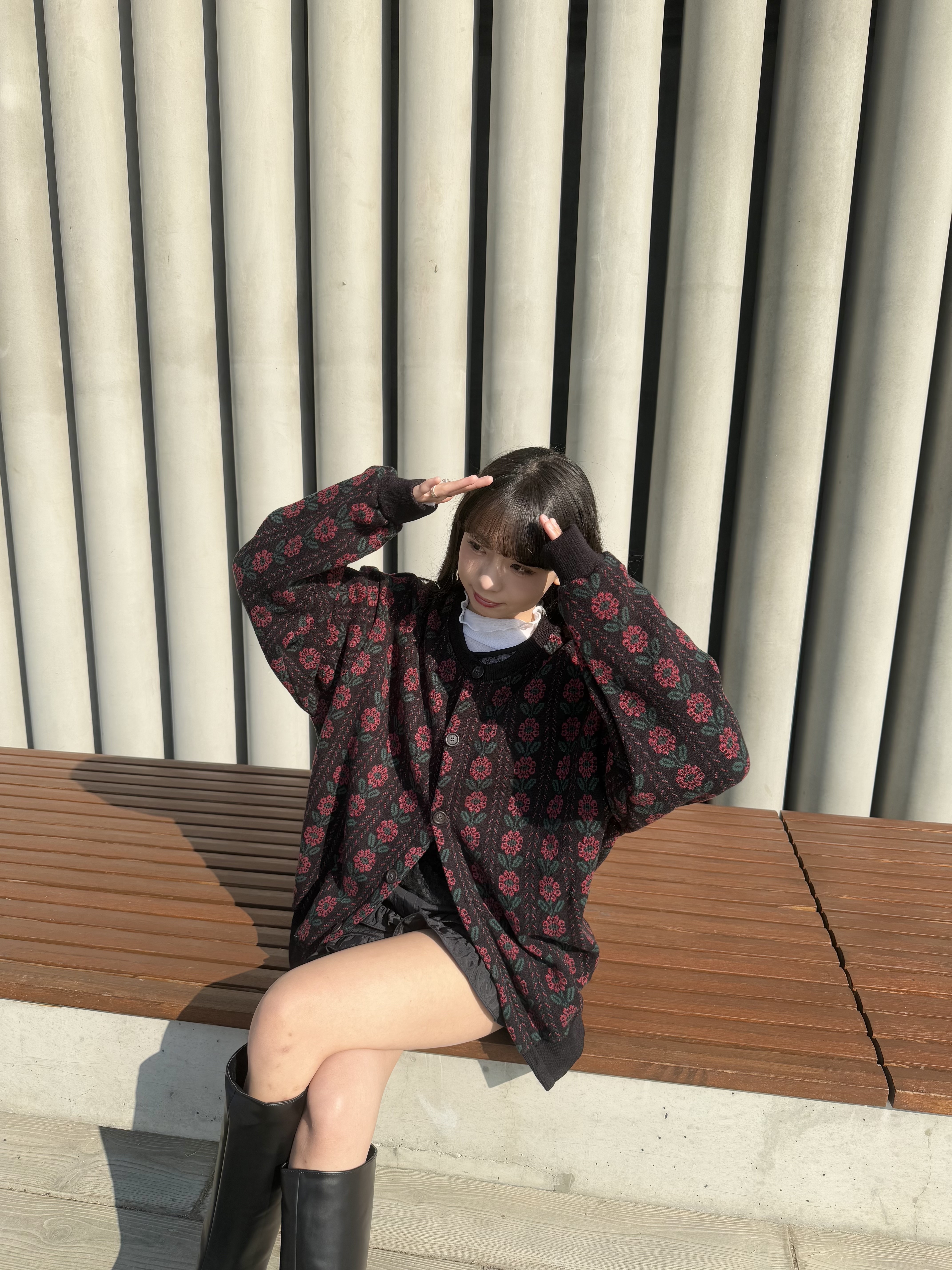 [兩色入]日系女Get ！花花Oversize針織外套(Black)