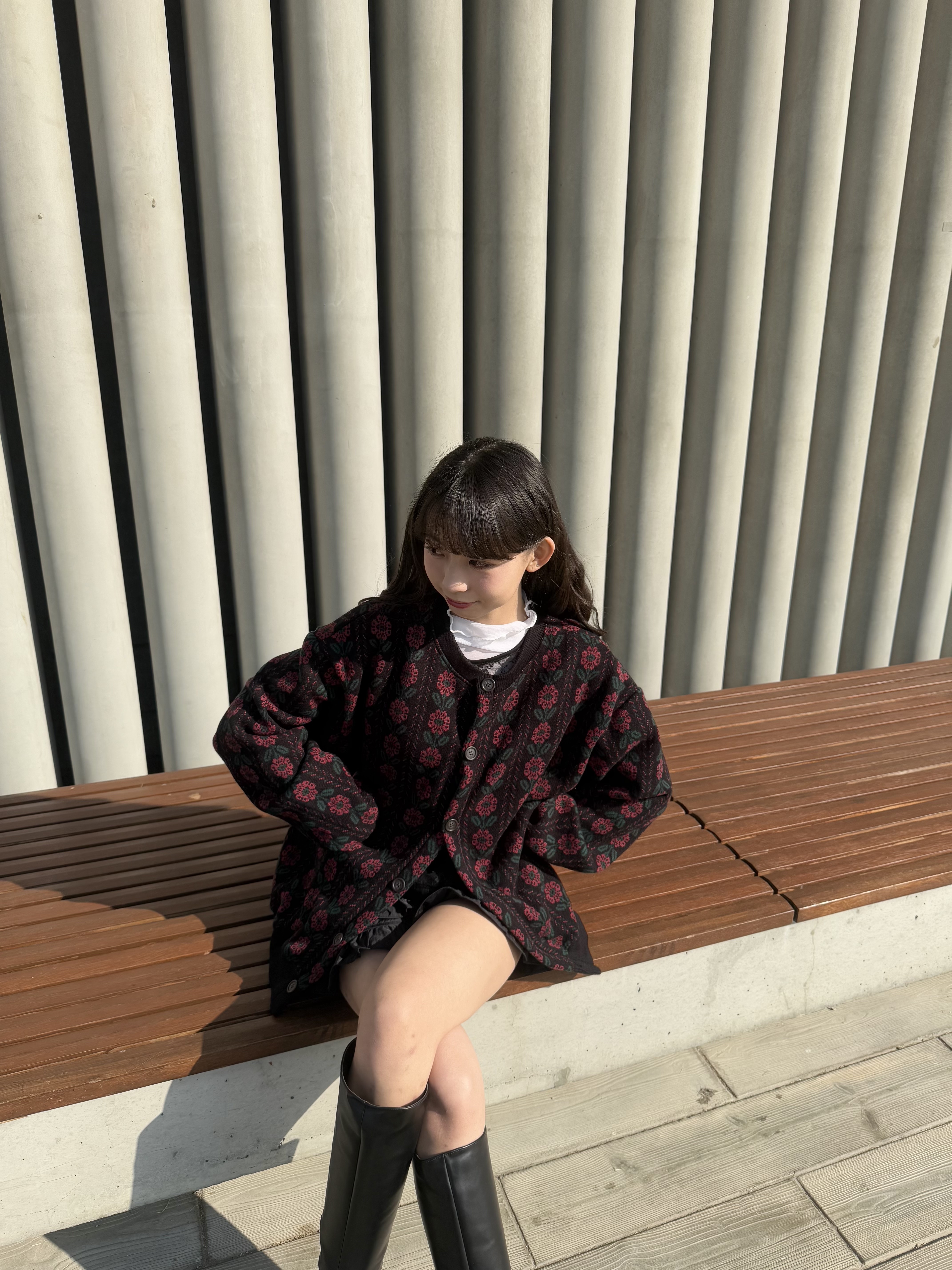 [兩色入]日系女Get ！花花Oversize針織外套(Black)