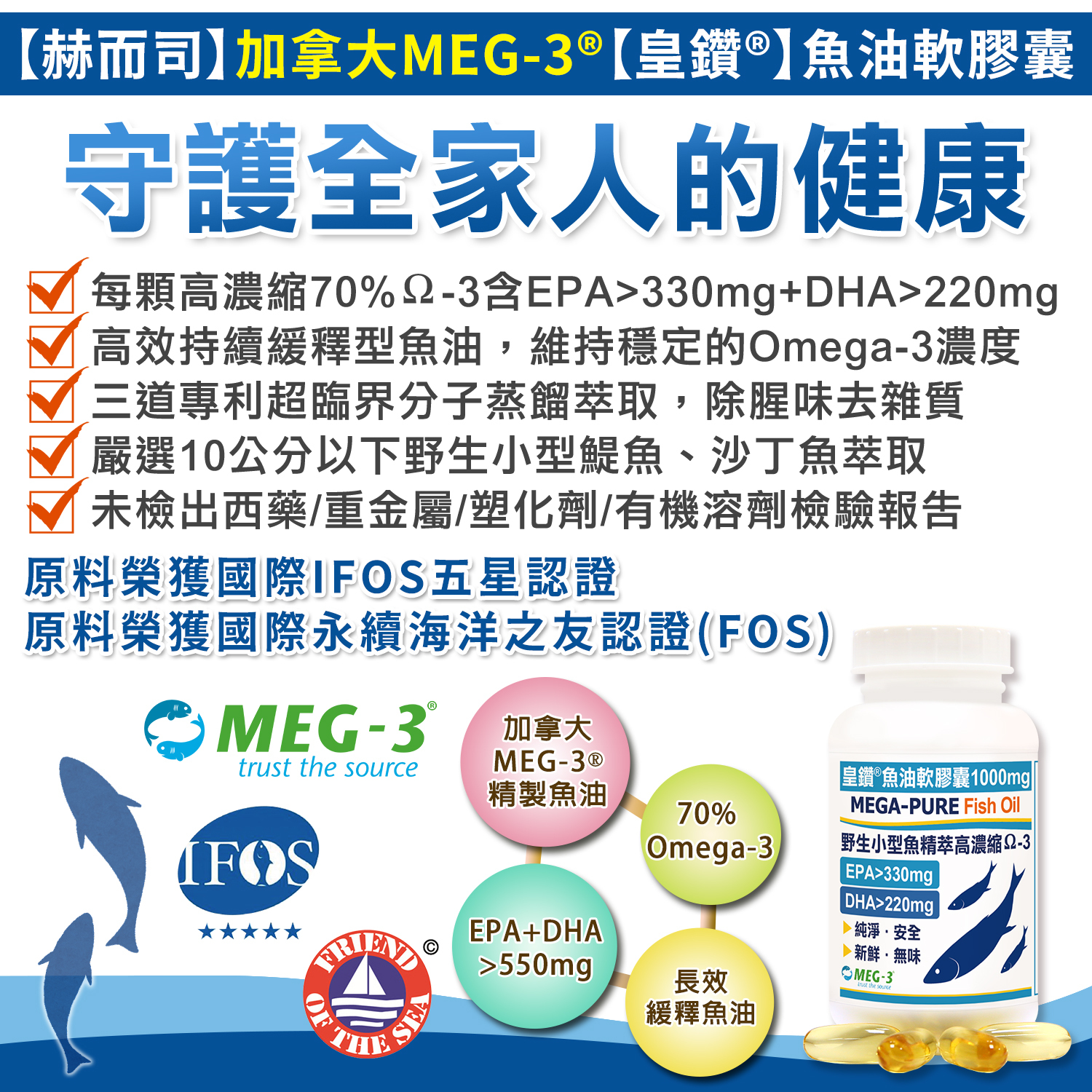 魚油優惠推薦赫而司1100mg頂級加拿大MEG-3®「皇鑽®」魚油EPA+DHA 最低8元起