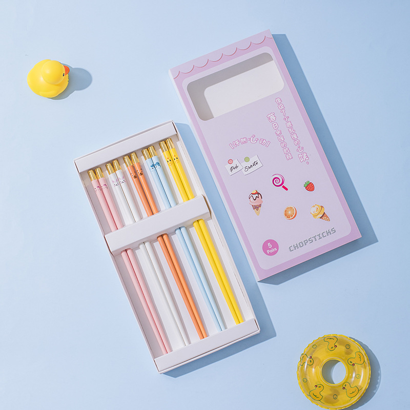 《5453》ins馬卡龍色陶瓷筷子禮盒套裝
