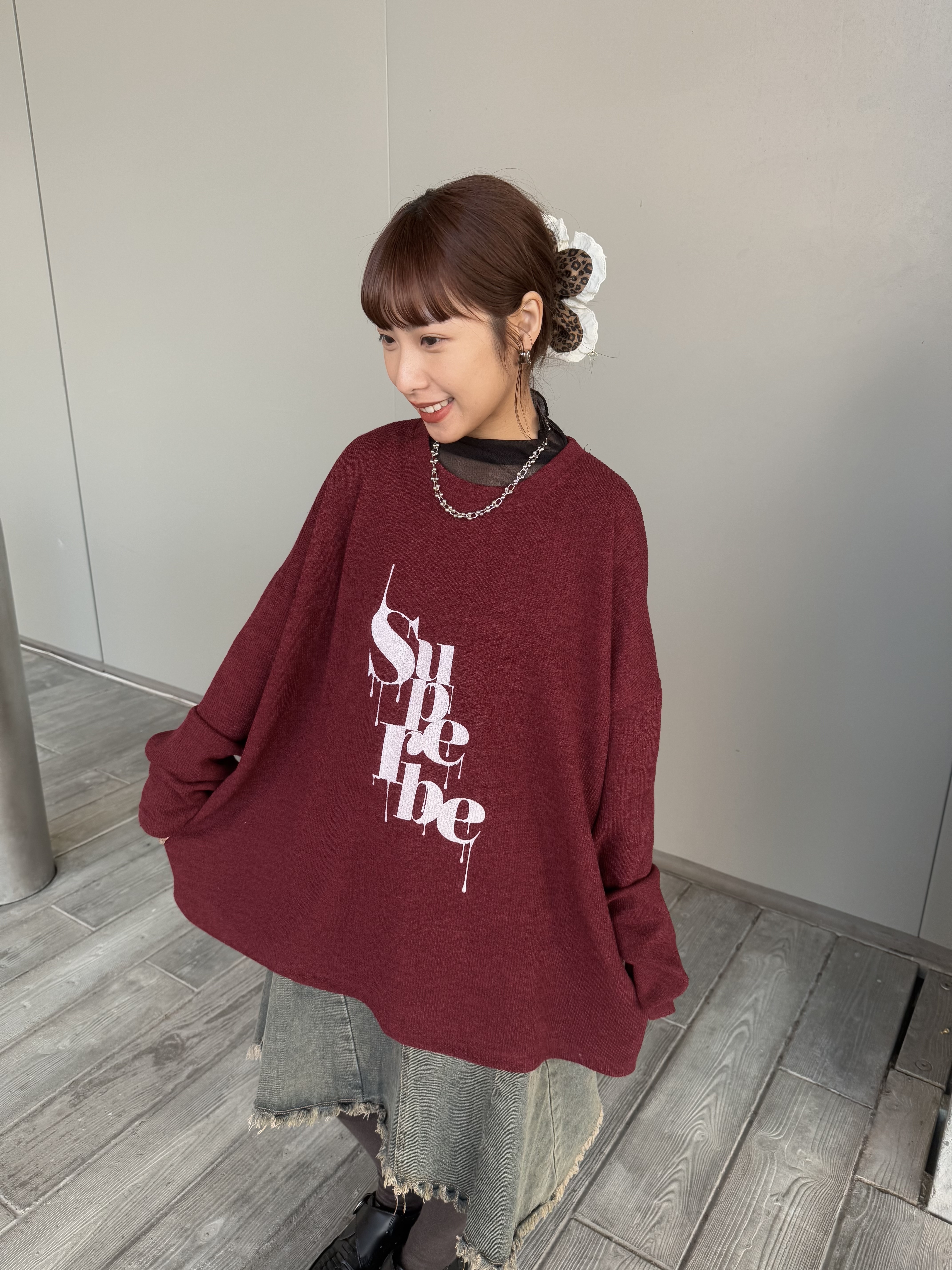 小撞色直坑紋Oversize Top