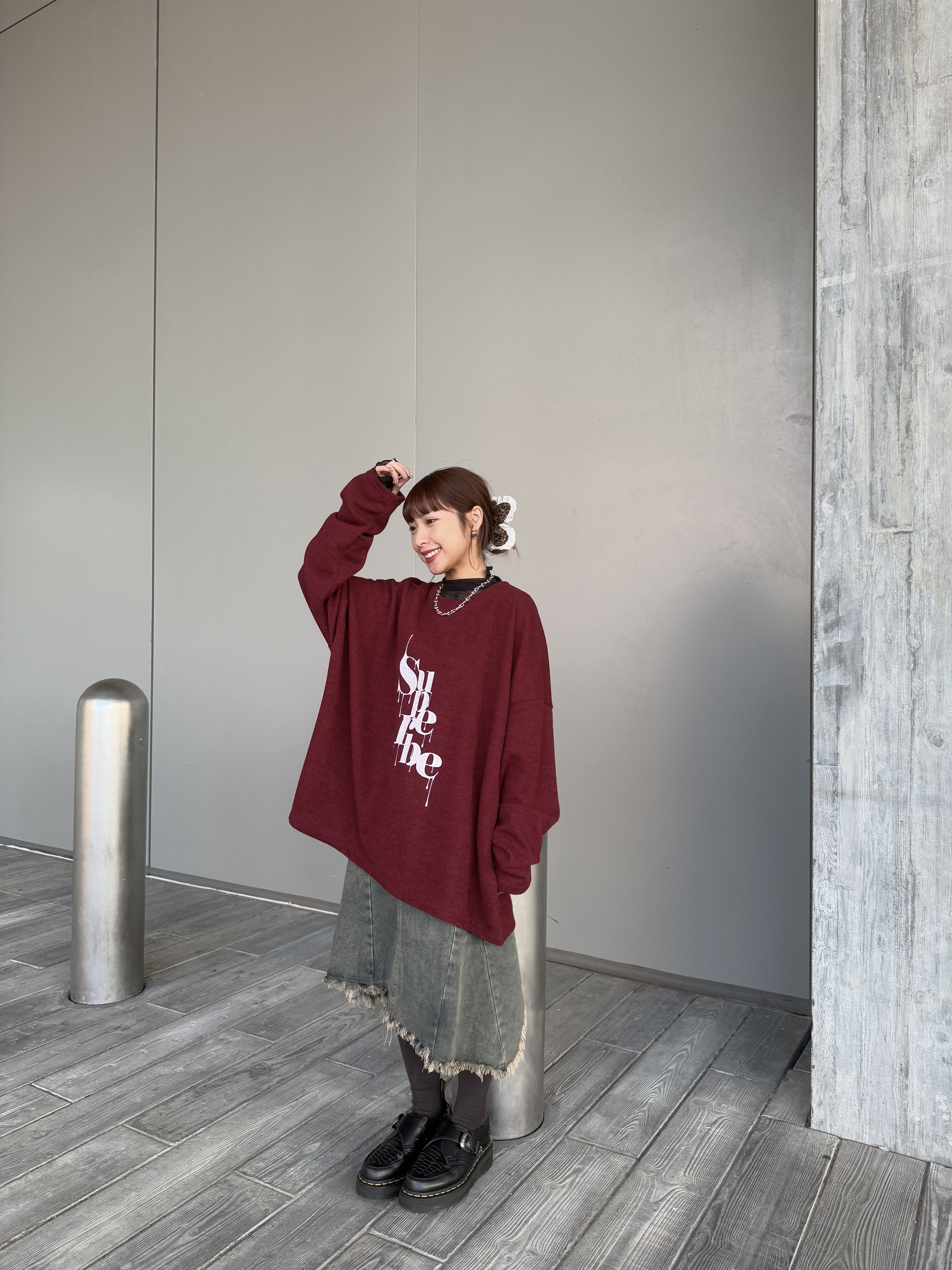 小撞色直坑紋Oversize Top