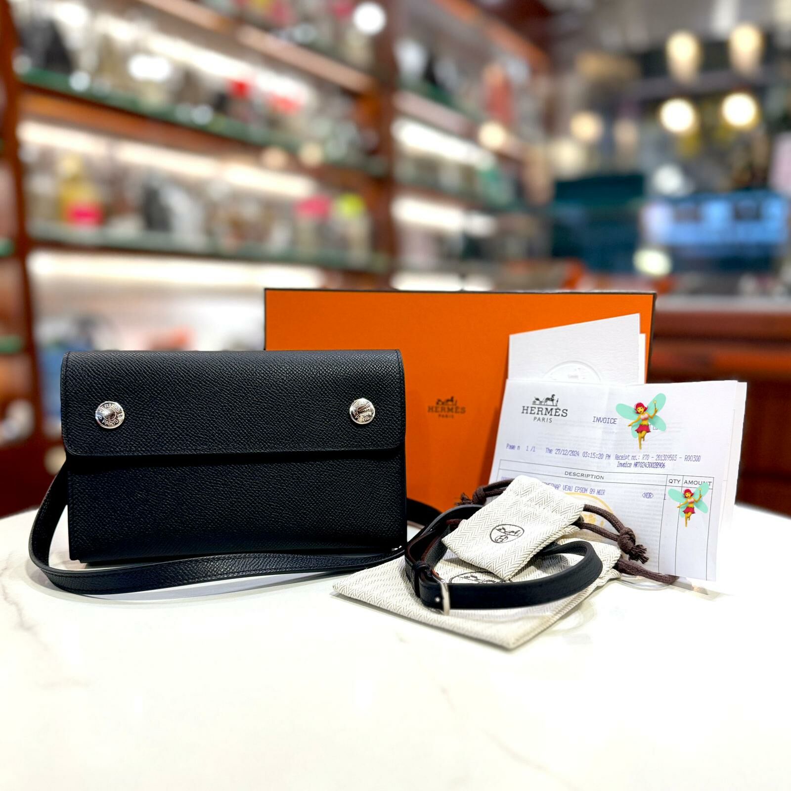 全新HERMESNAP W刻WALLET 89 NOIR 黑色EPSOM皮銀扣#BRAND NEW