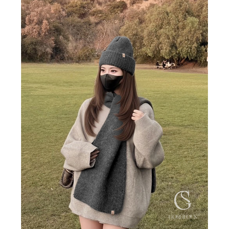 G9547 現貨「GORGEOUS'皮革小標暖糯毛帽」