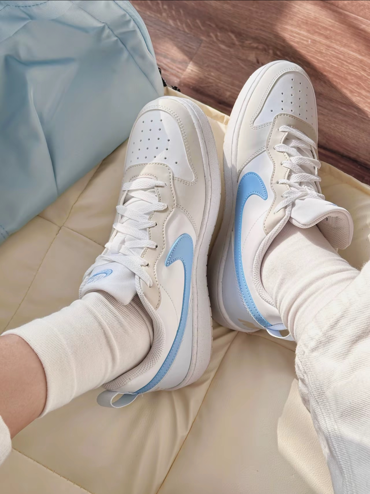 Nike Court Borough Low 2 海鹽泡芙 米白色 水藍色 皮革 大童款 小Dunk IB4701-141/預購