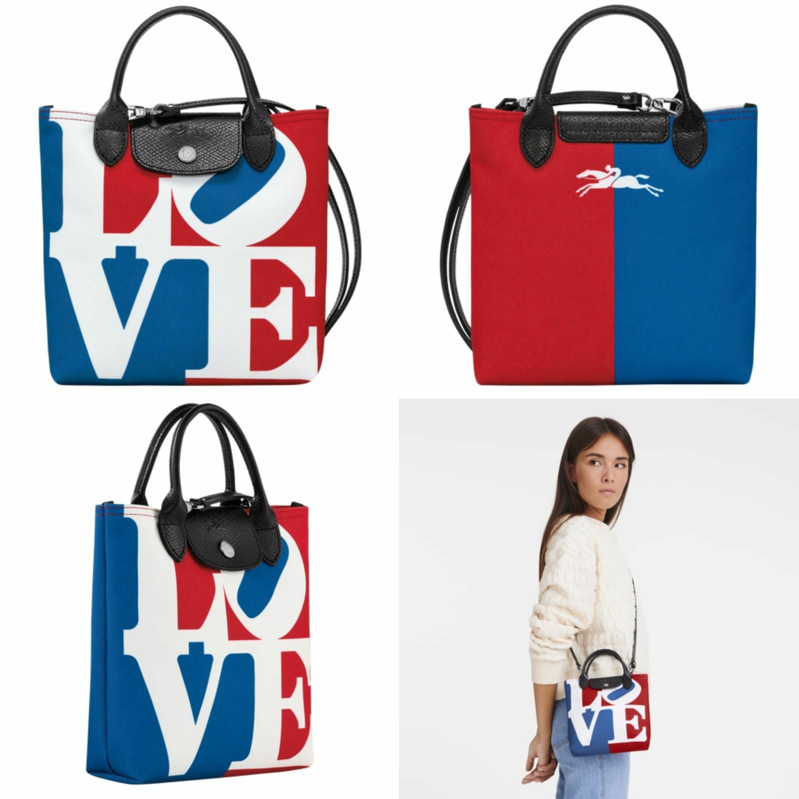 ca16530  Longchamp x Robert Indiana 撞色設計小手袋  (紅色LOVE 字 )