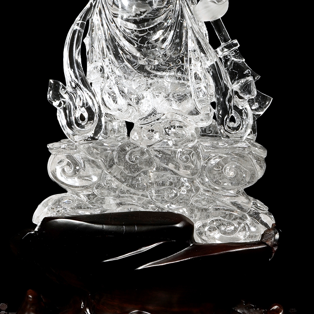白水晶蒐藏級高淨體關公雕刻關聖帝君白水晶關公雕刻｜手工客製黑檀木座