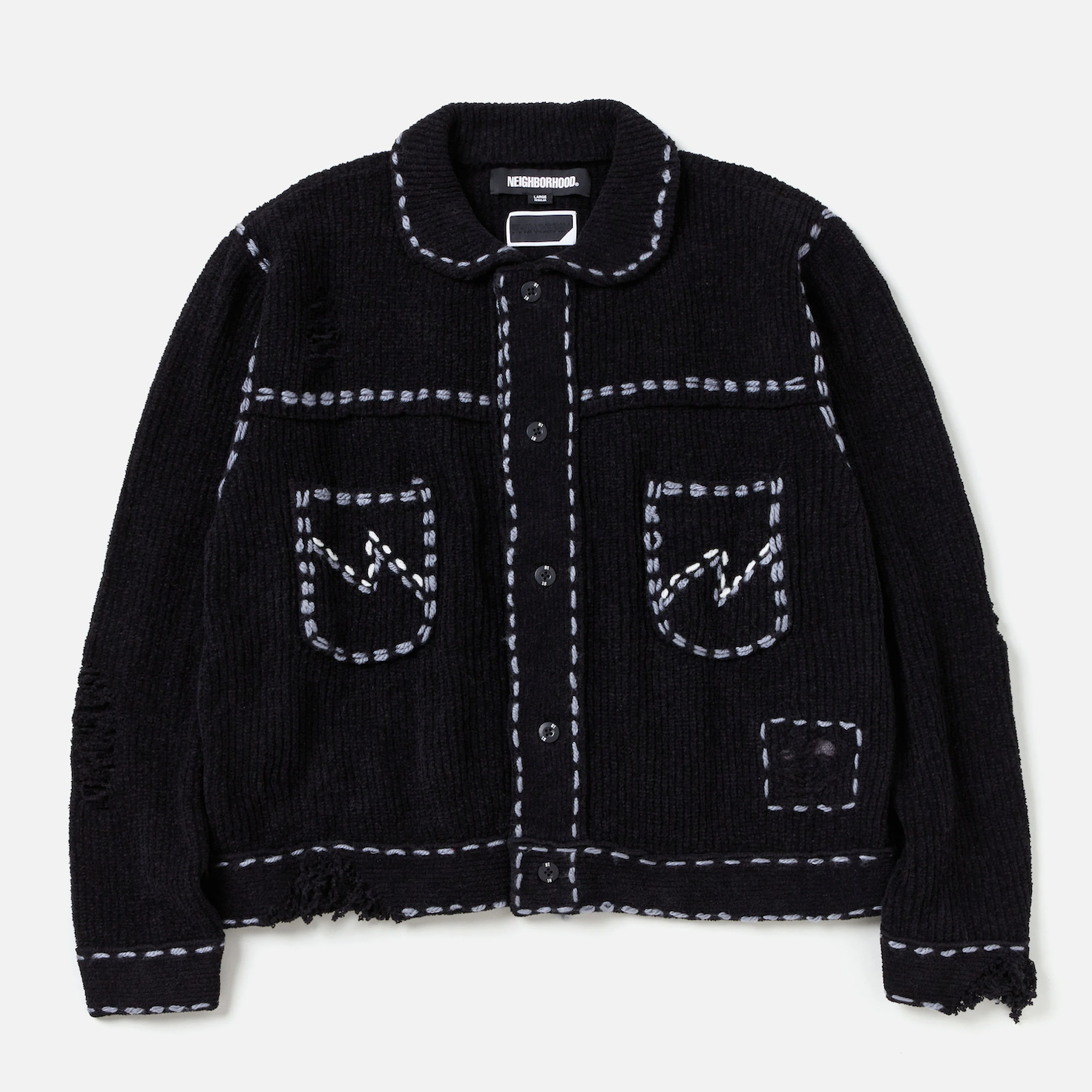 NEIGHBORHOOD X PHINGERIN . PG1 SAVAGE KNIT 針織 車線 外套 破壞 聯名-242PGPGN-KNM01