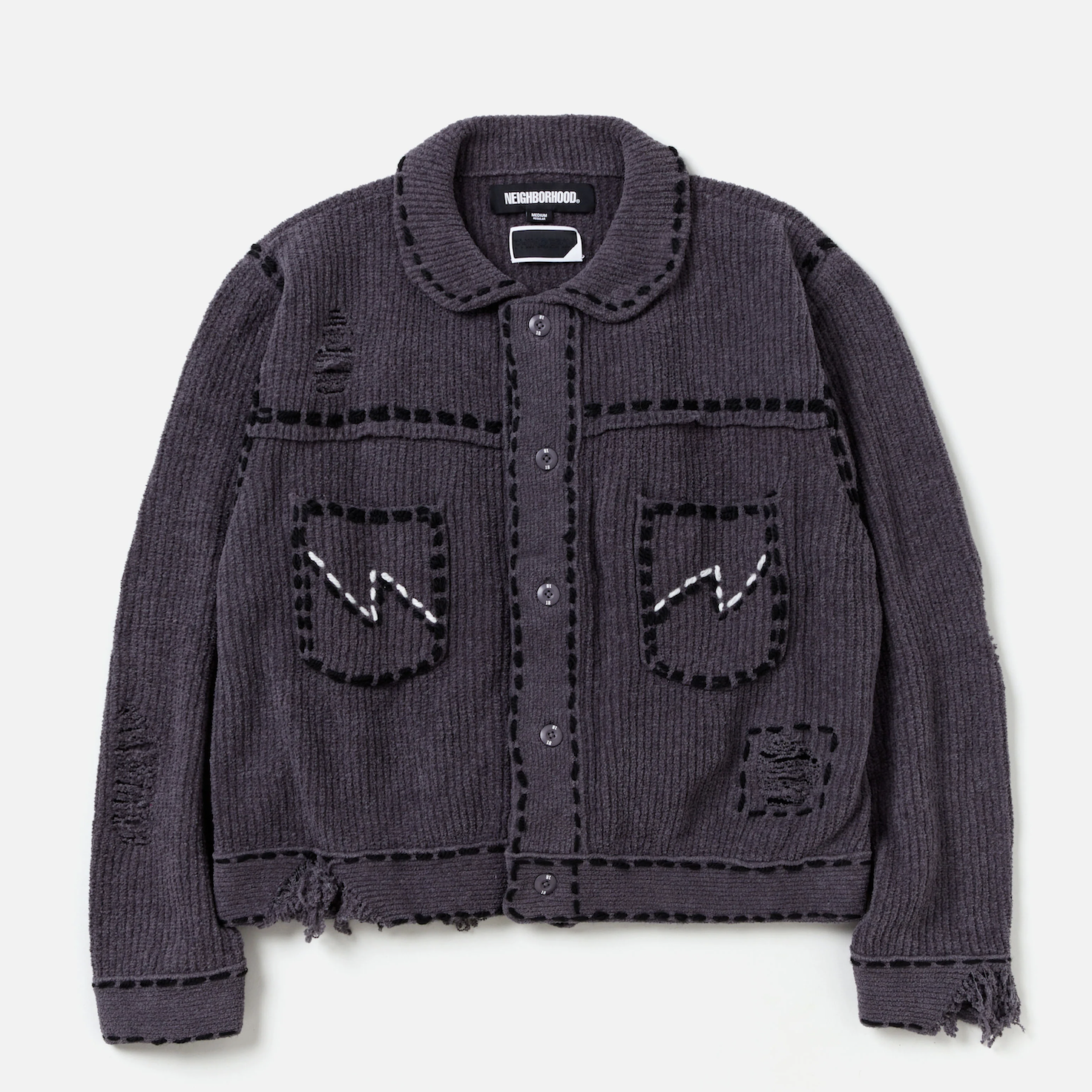 NEIGHBORHOOD X PHINGERIN . PG1 SAVAGE KNIT 針織 車線 外套 破壞 聯名-242PGPGN-KNM01