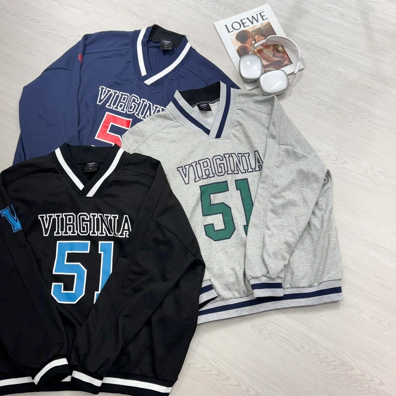 Virginia 51 V領撞色棒球大學T 98229