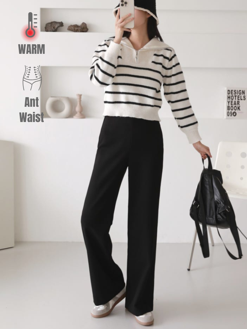 螞蟻腰拉絨半寬鬆休閒褲[ 黑色 / S,M,L]