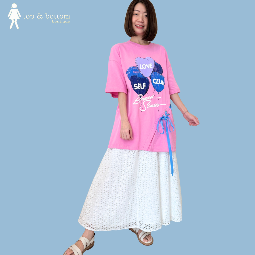 EMBOSSED LOVE BALLOONS OVERSIZE LONG TEE