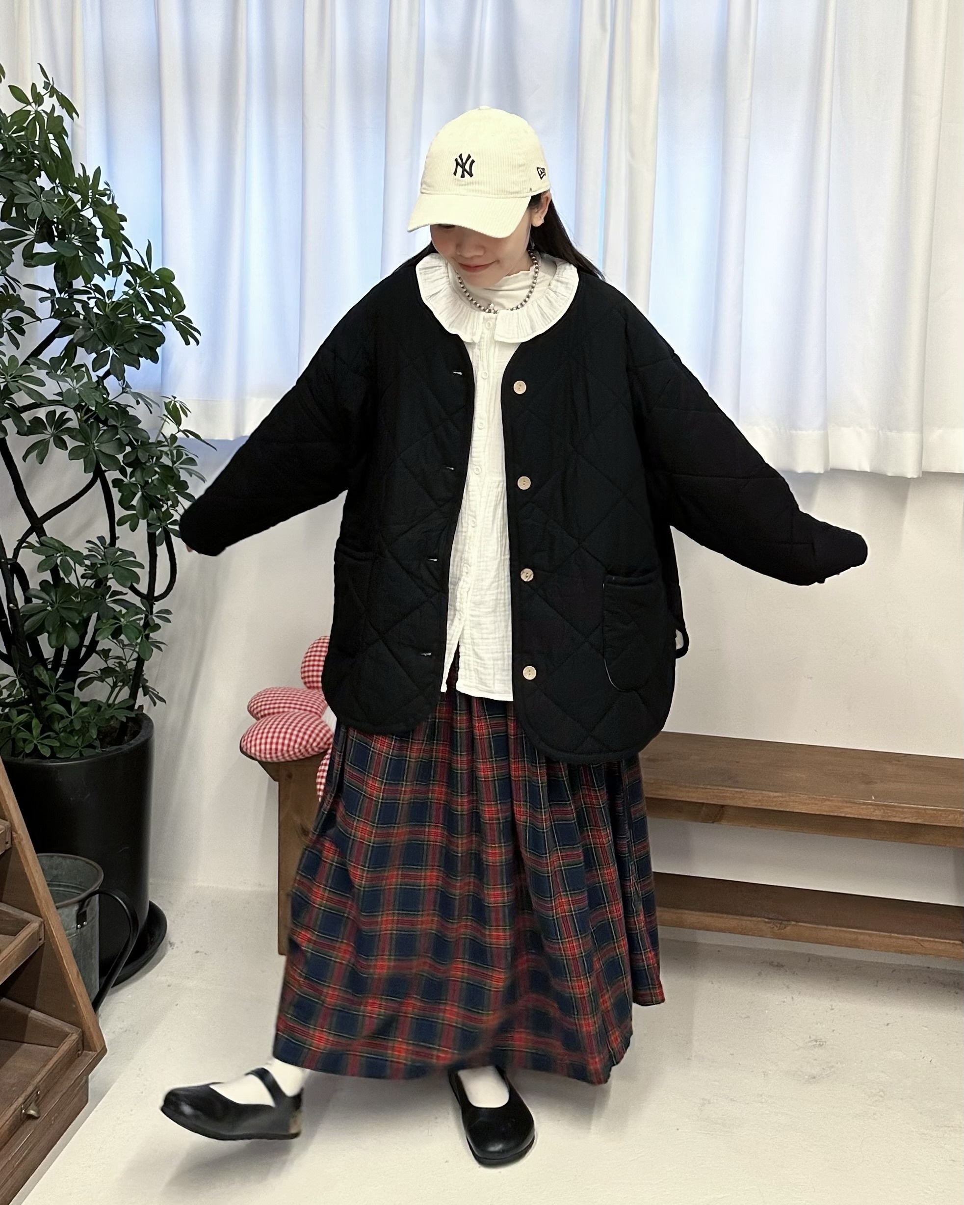 磨毛全橡筋兩抽繩格紋半裙