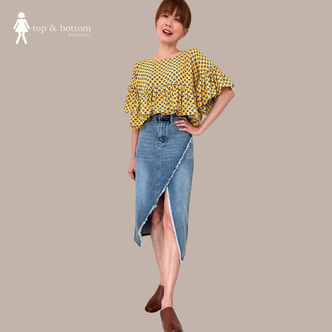 CHIFFON MOTIF PRINTED FRILLS TIERED BLOUSE