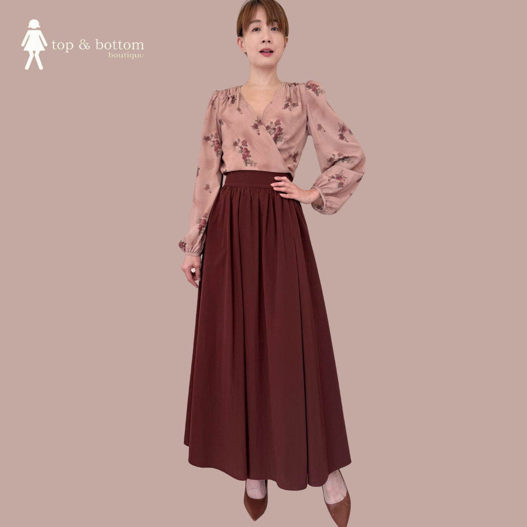 LONG SLEEVE ROSE PRINTED WRAP AROUND BLOUSE