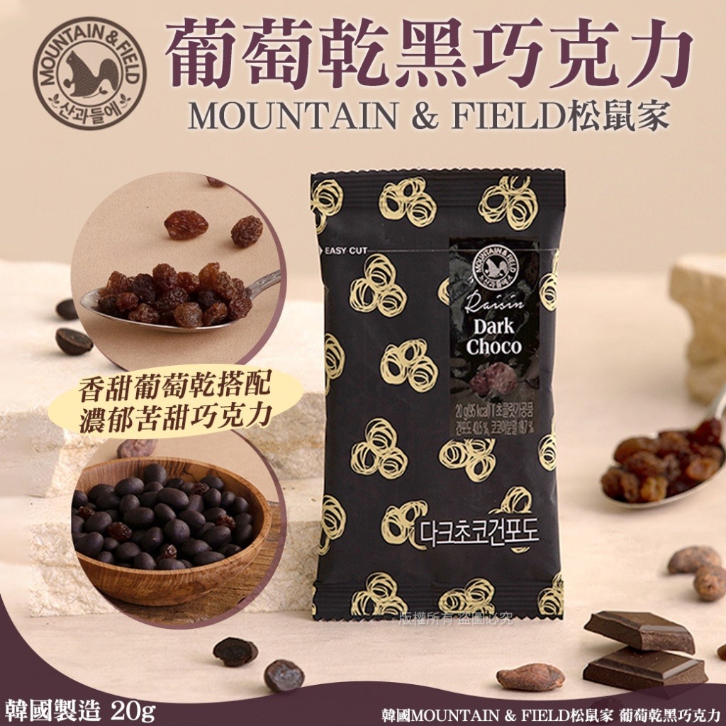 韓國MOUNTAIN & FIELD松鼠家 葡萄乾黑巧克力(1套10包)