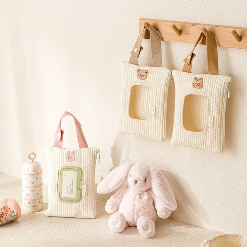 圓圓臉絎縫系列-濕紙巾便攜手提袋 (此批僅開放奶油白)