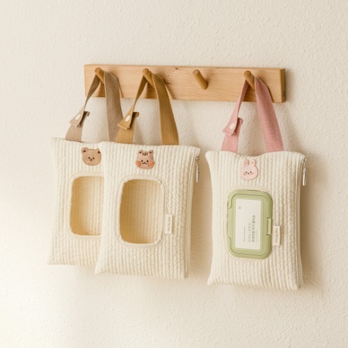 圓圓臉絎縫系列-濕紙巾便攜手提袋 (此批僅開放奶油白)