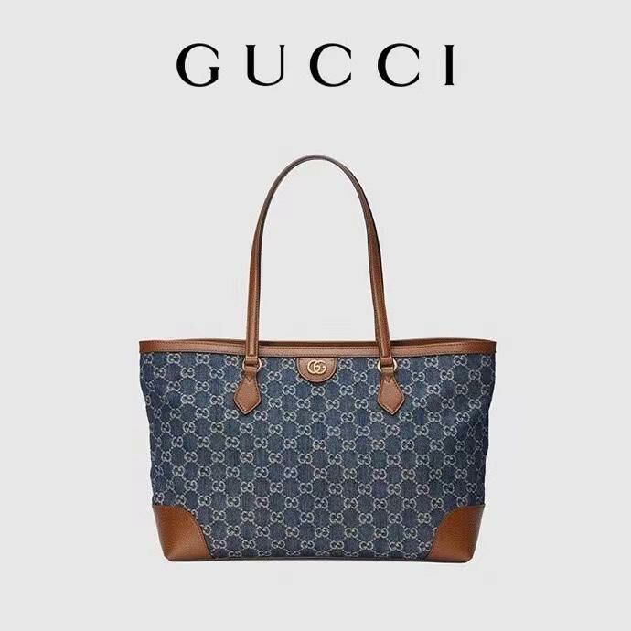 GUCCI Sherry Ophidia GG 牛仔布皮革中型手提包