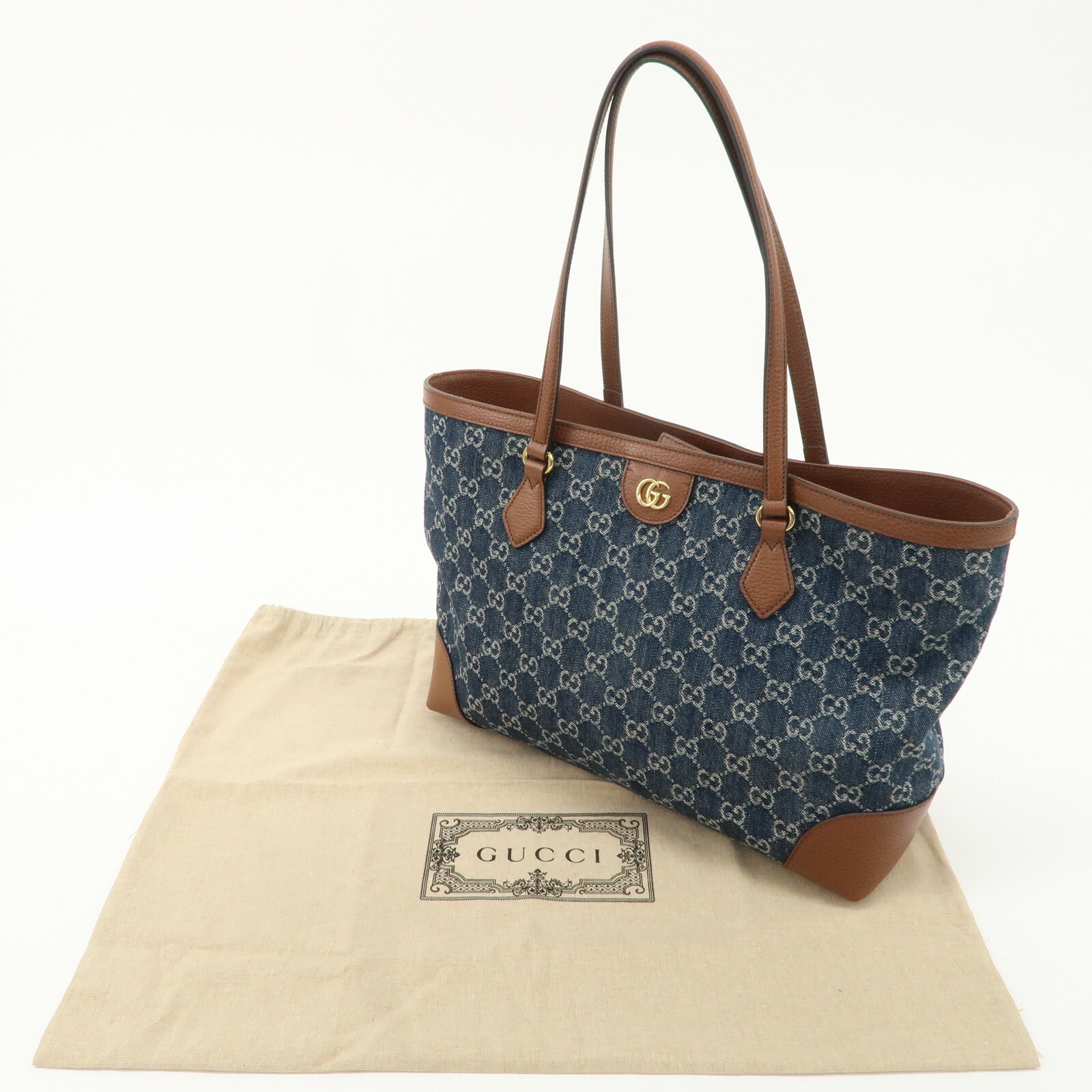 GUCCI Sherry Ophidia GG 牛仔布皮革中型手提包