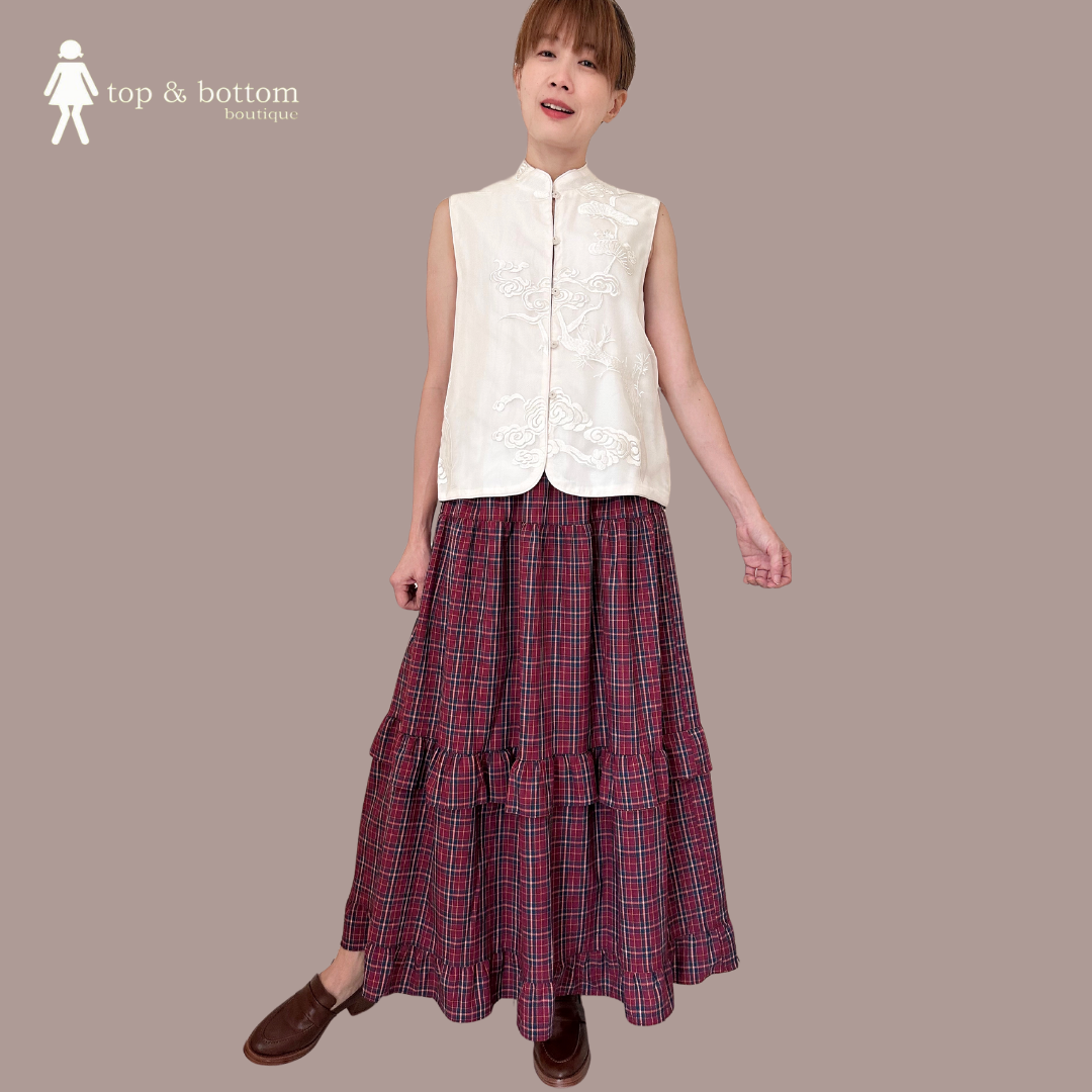CHECKED LONG TIERED SKIRT