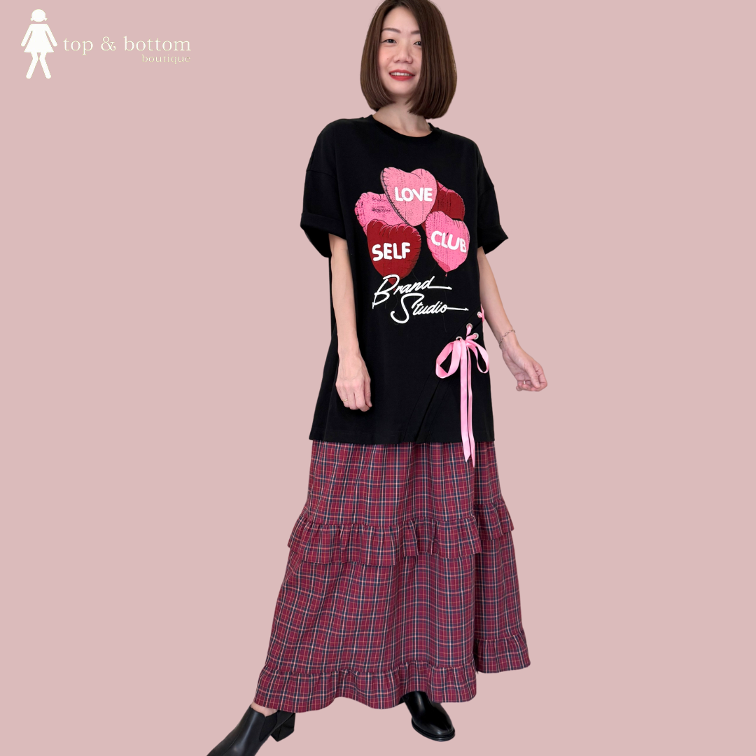 CHECKED LONG TIERED SKIRT