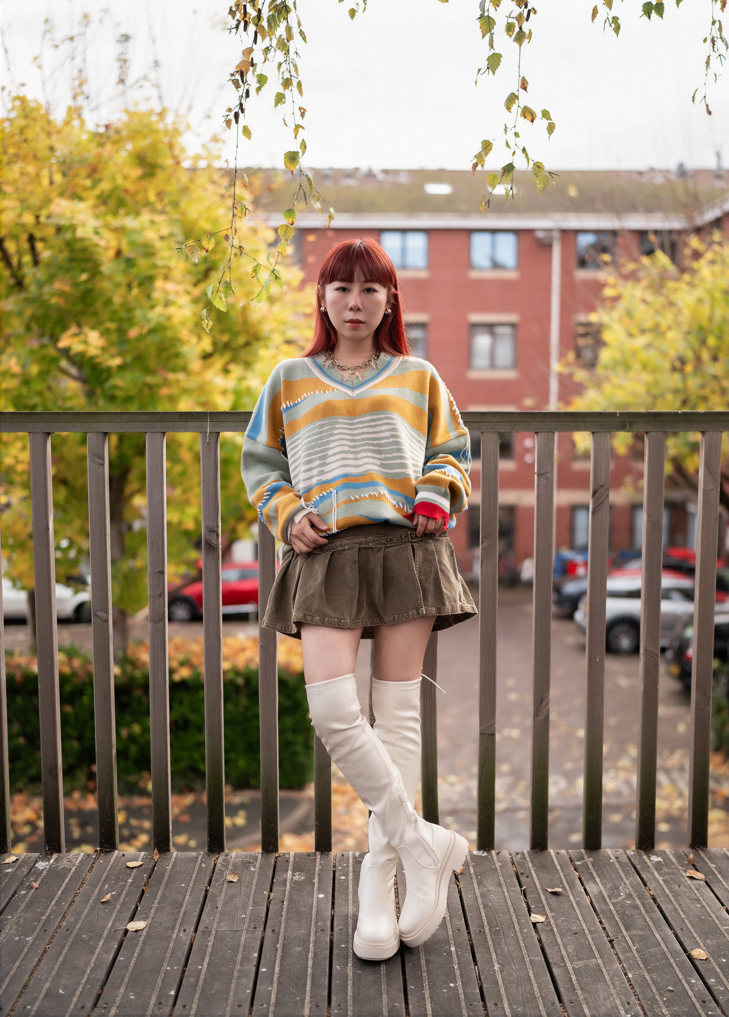 【Just Arctic】Unisex V領拼色隨性毛邊手工縫線針織衫 - 日耀橙/夏苔綠/極空藍/熊白色 (戲票已送完｜海外私人線上放映仍有!!)