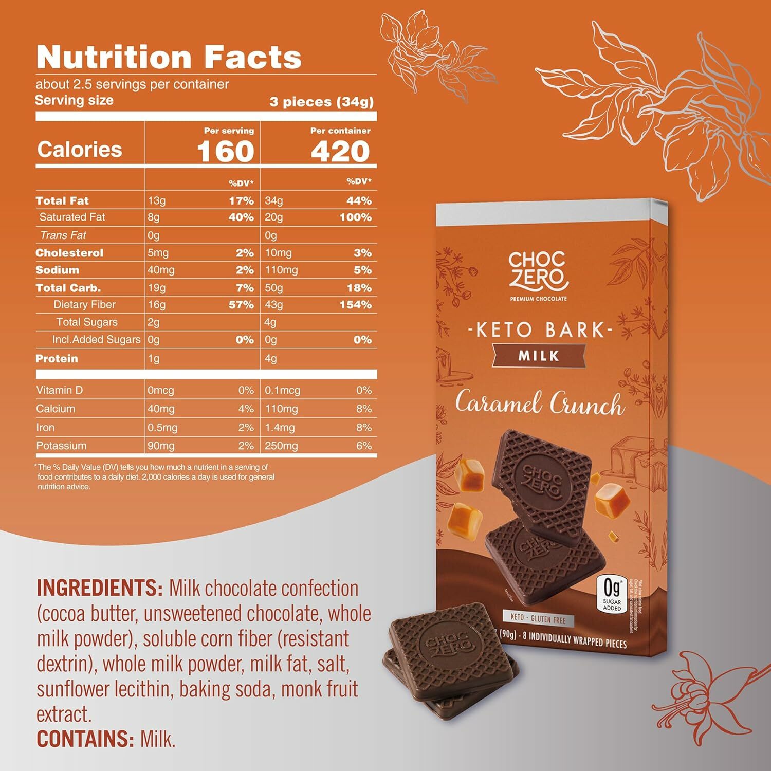 [盒裝]  Choczero 低碳焦糖牛奶朱古力塊 90g (8塊獨立包裝)