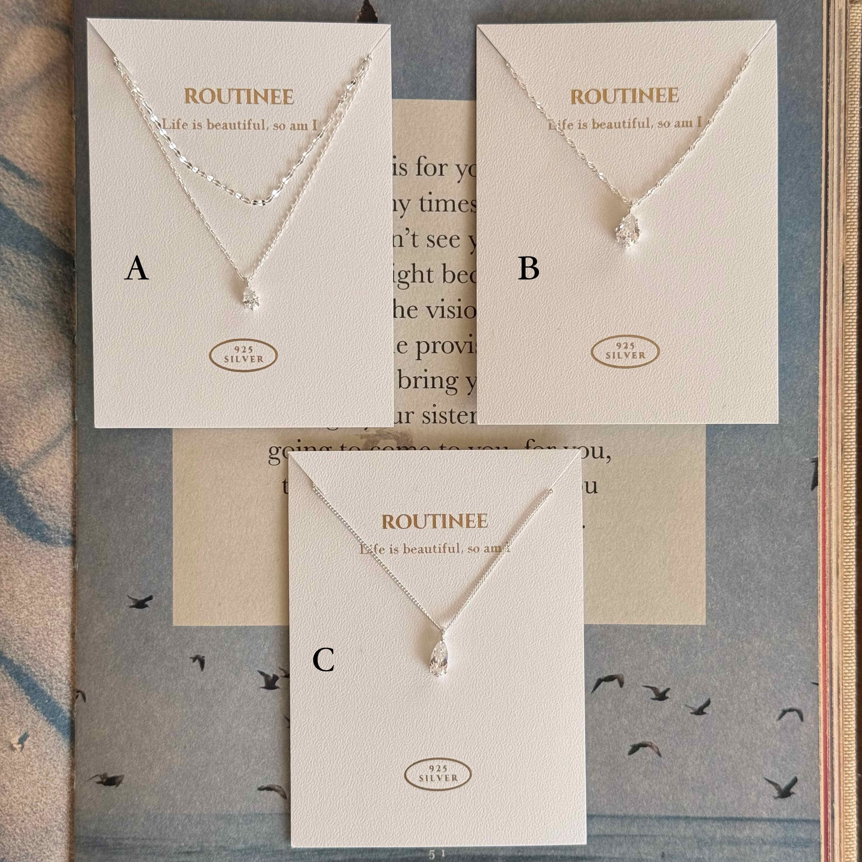 🇰🇷925 silver 閃閃水滴鑽系列項鍊｜3 style