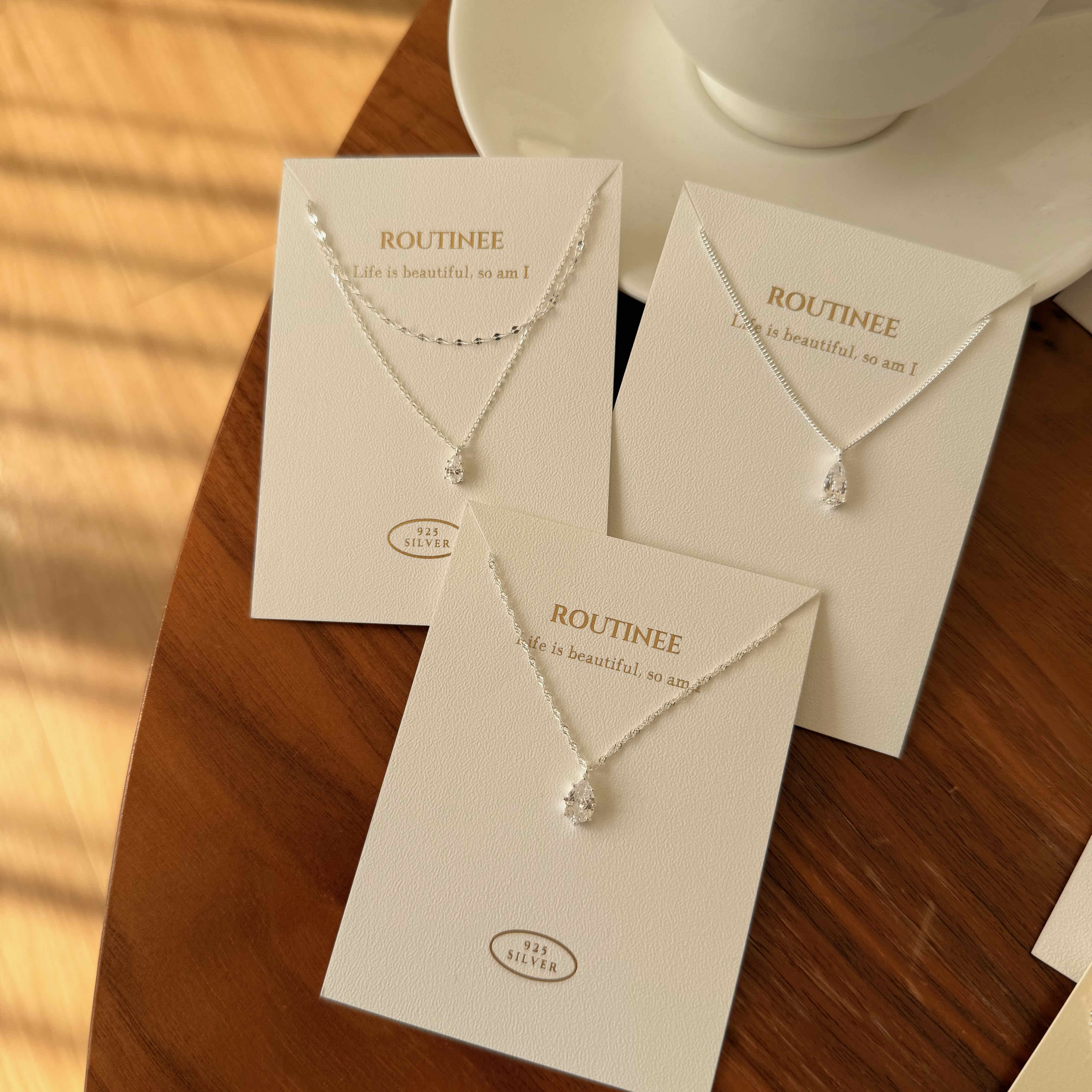 🇰🇷925 silver 閃閃水滴鑽系列項鍊｜3 style