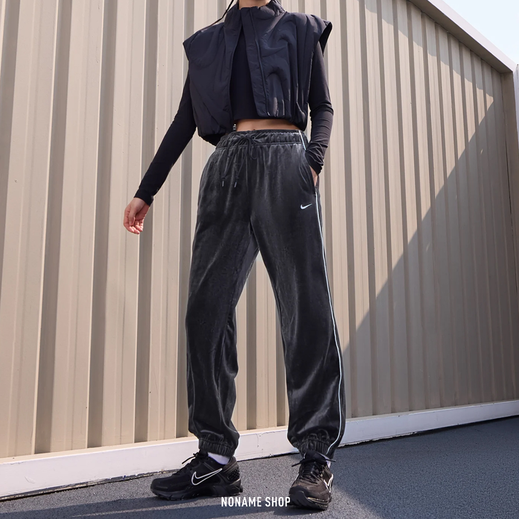 NIKE SPORTSWEAR 絨面 縮口 長褲 黑色 (女款)
