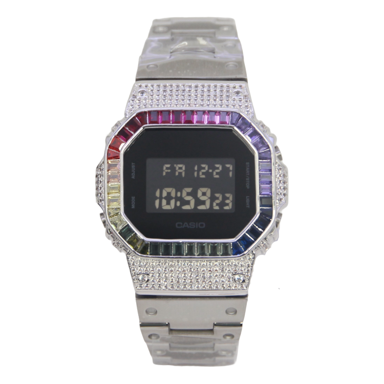 銀色 改裝手錶 DW-5600BB-1 (不鏽鋼錶帶) - 彩虹