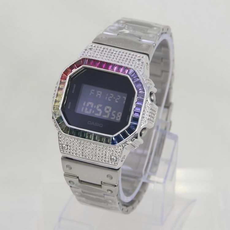 銀色 改裝手錶 DW-5600BB-1 (不鏽鋼錶帶) - 彩虹