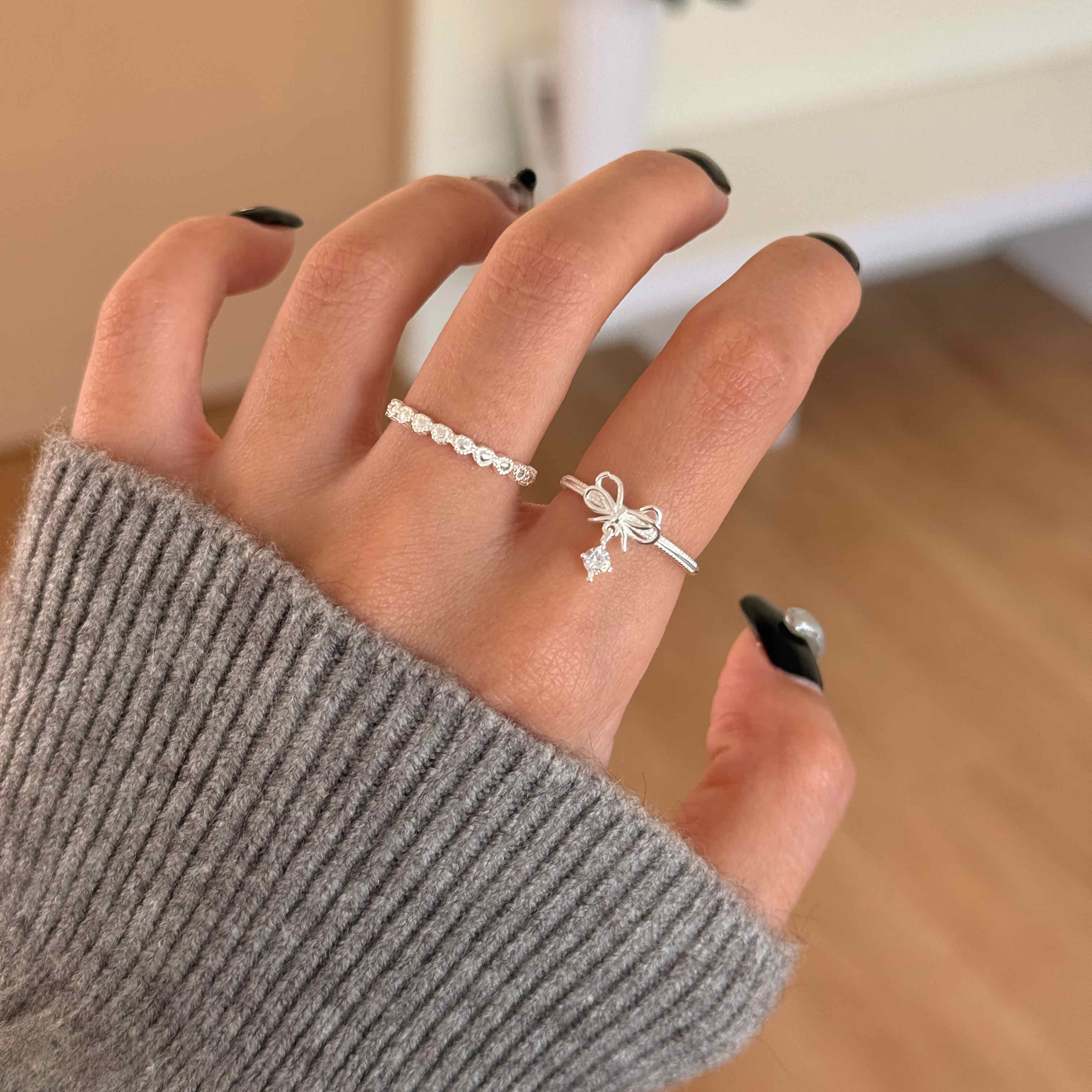 🇰🇷925 silver 花邊愛心串串戒指｜2 color