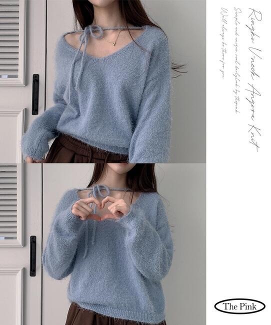 【優惠現貨】韓國馬海毛V領綁繩上衣（6色）