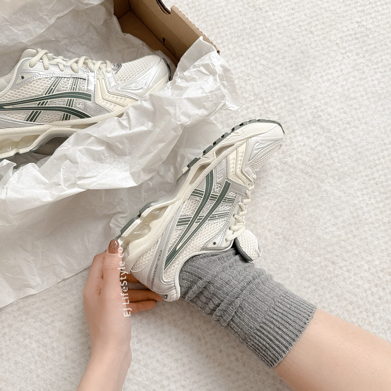 ASICS GEL-KAYANO 14 JJJ平替款 復古 Y2K 灰綠 莫蘭迪灰 奶油白 銀色 男鞋 1201A019-200 / 現貨