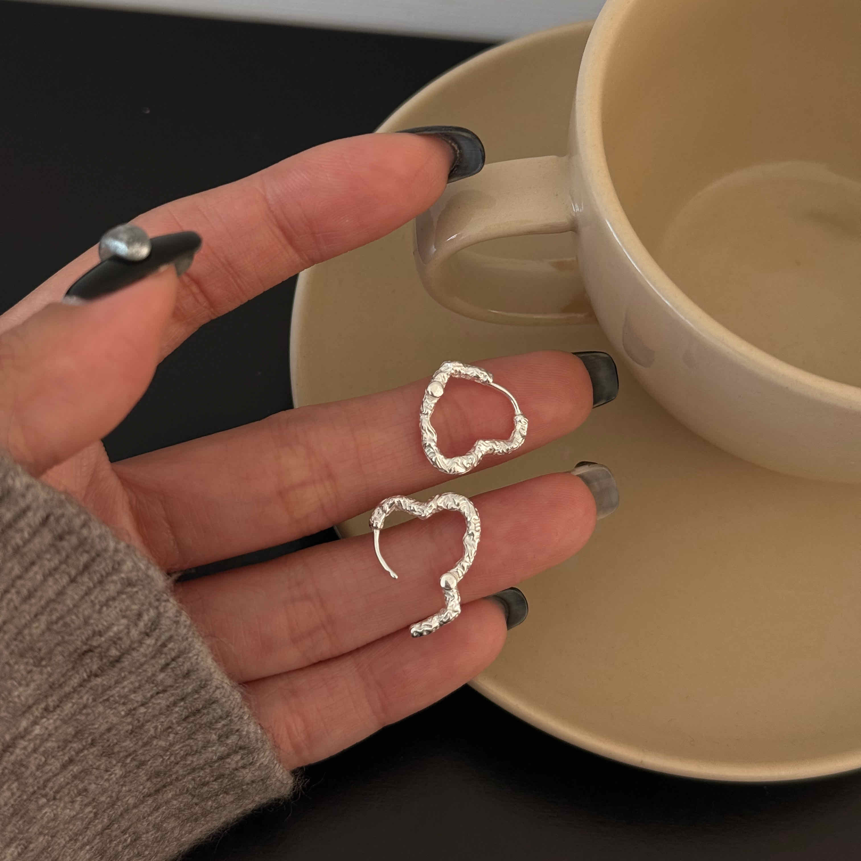 🇰🇷925 silver 滿天星愛心易扣耳環