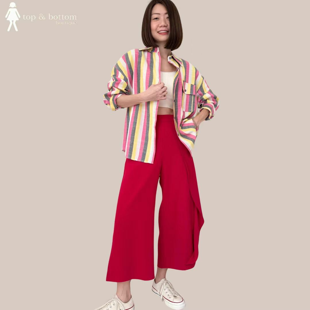 HIGH WAISTED RUFFLED SIDE WIDE LEG PANT