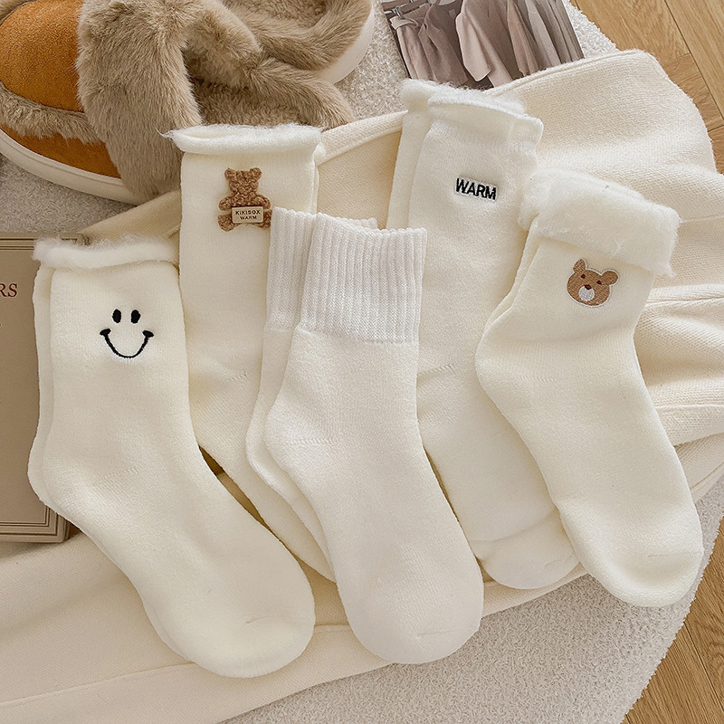 《5457》♾️冬季加絨加厚刺繡中筒襪