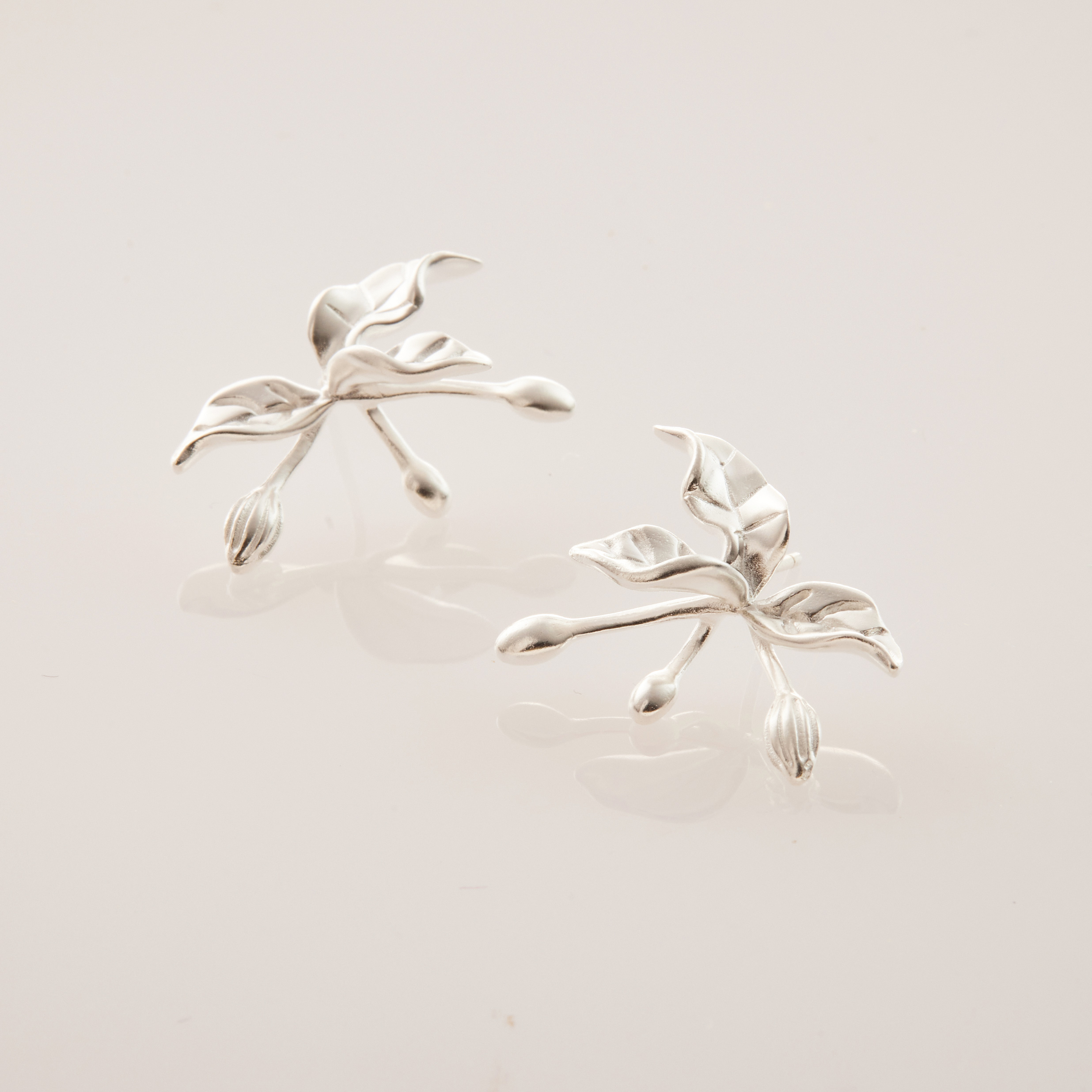 E1803  | 純銀霧面葉片耳環