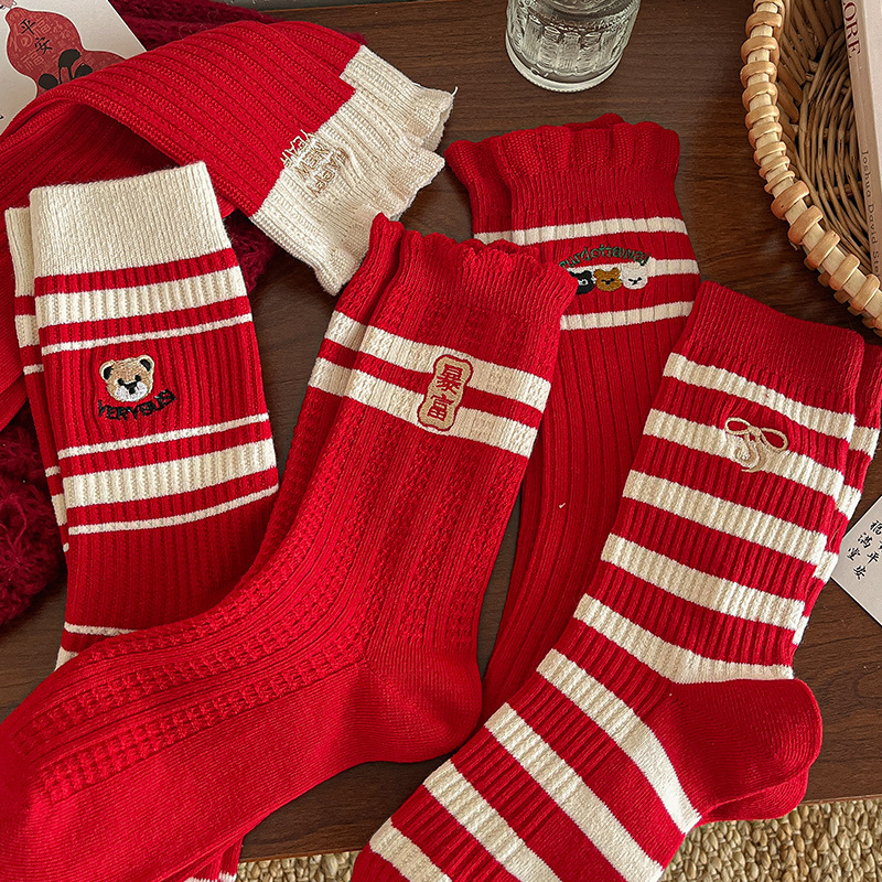 《5458》♾️新年卡通刺繡中筒襪