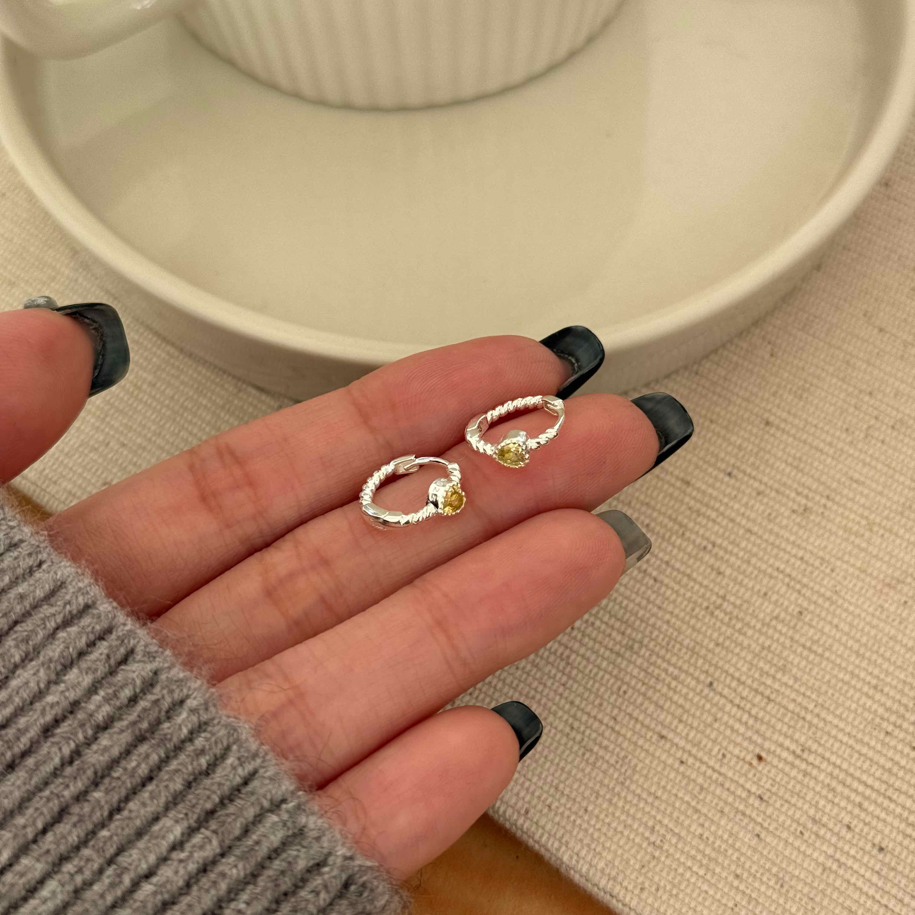 🇰🇷925 silver 最會調色的愛心易扣耳環