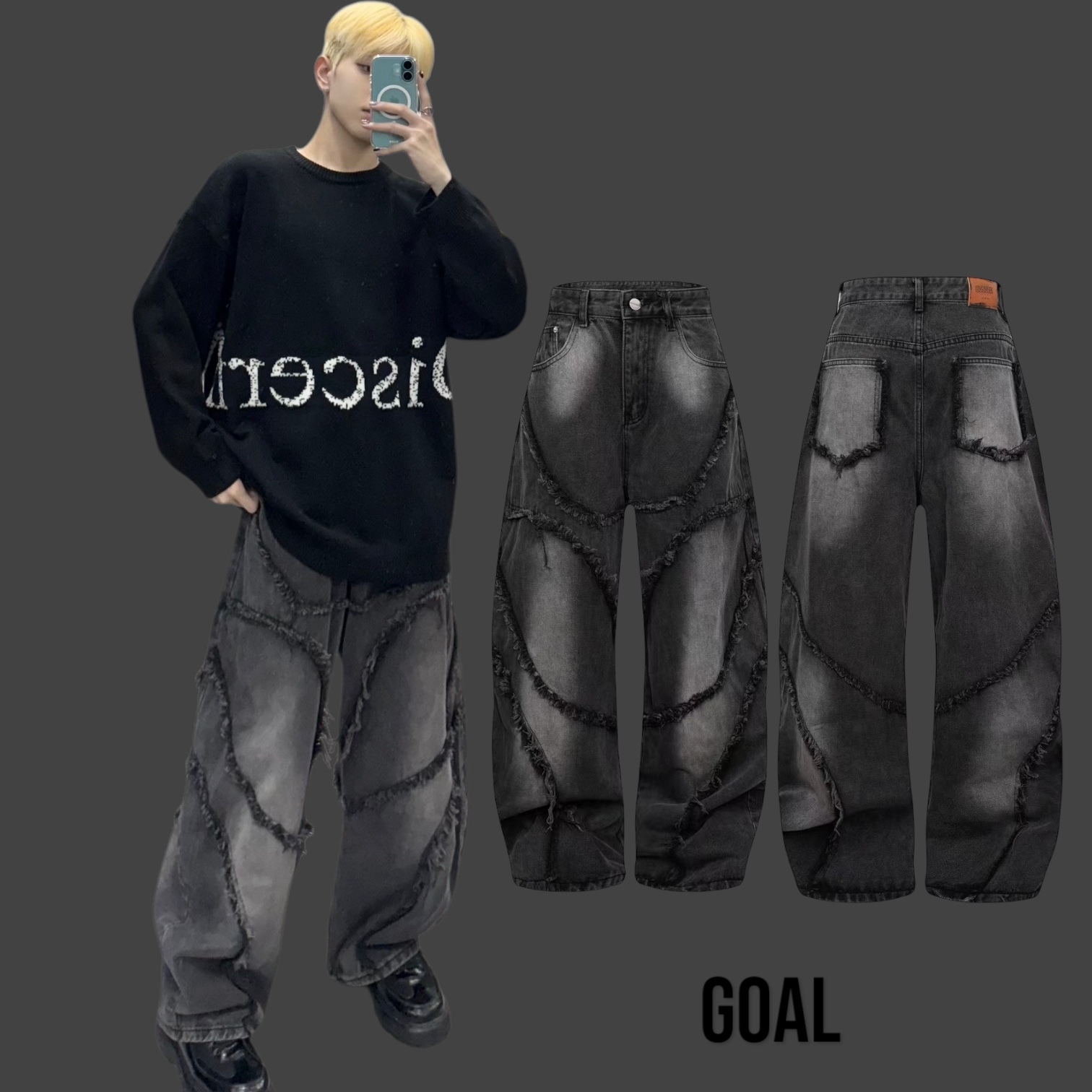 (GOAL)  刷毛剪接線 弧形設計繭型褲 BOSOZO 1016