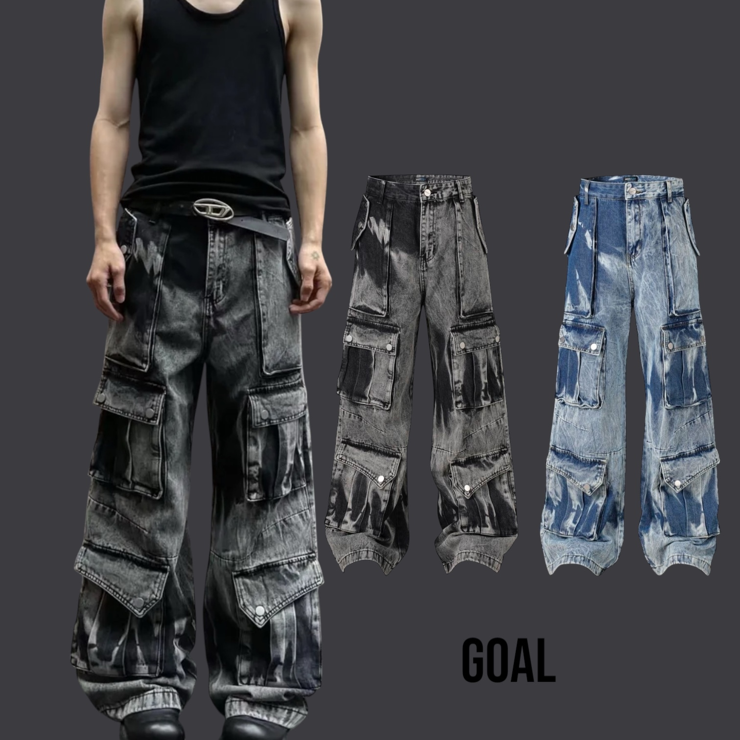 (goal) 水洗 八口袋 工裝牛仔褲 bosozo (A625)