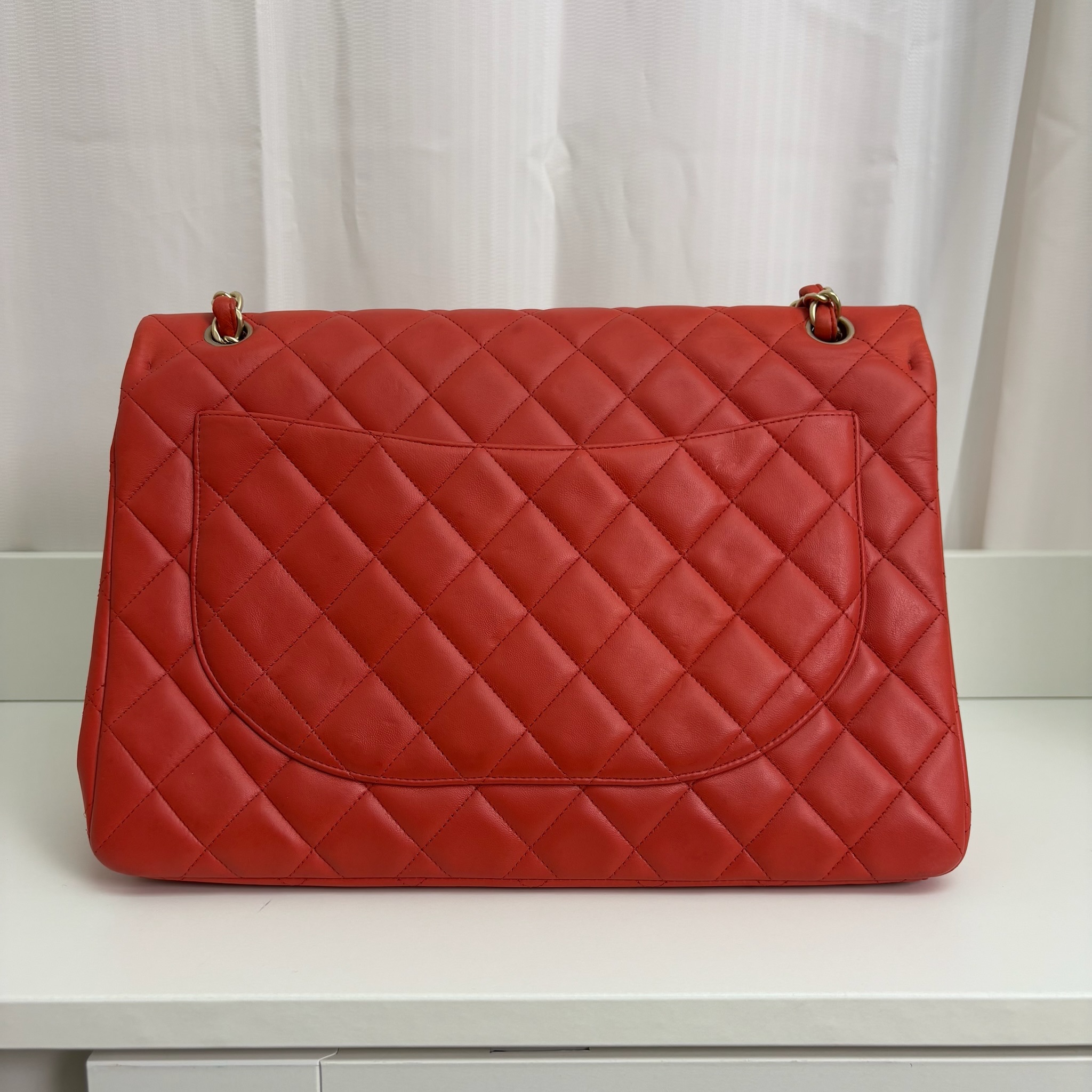 Chanel Maxi Classic Flap Shoulder Bag - Red / Ghw