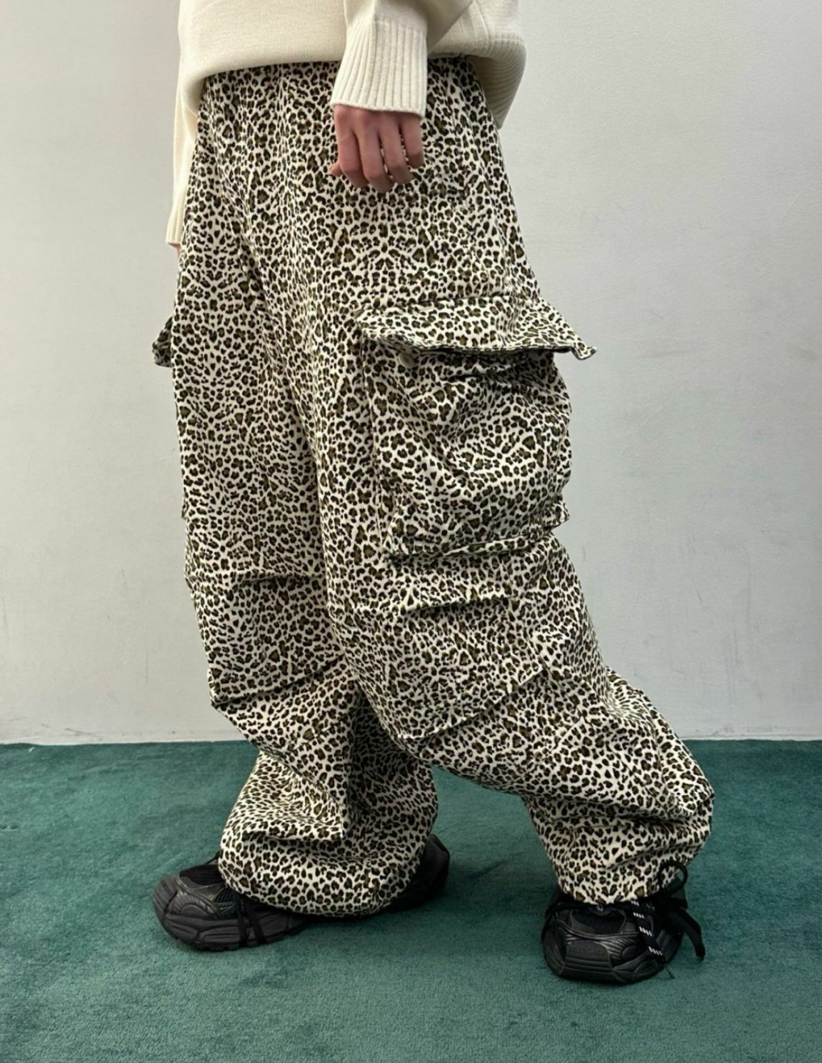 豹紋可束腳工裝鬆身褲 WELL DONE-108P