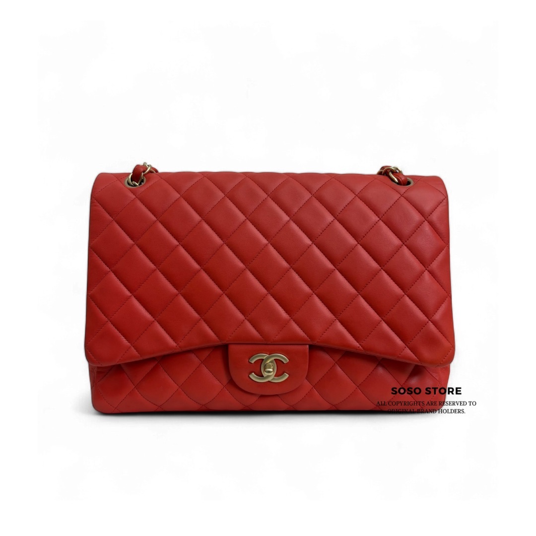 Chanel Maxi Classic Flap Shoulder Bag - Red / Ghw