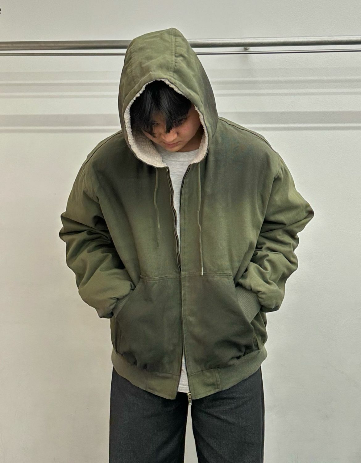 仿污連帽拉鍊外套(抓毛底) WELL DONE-112JK