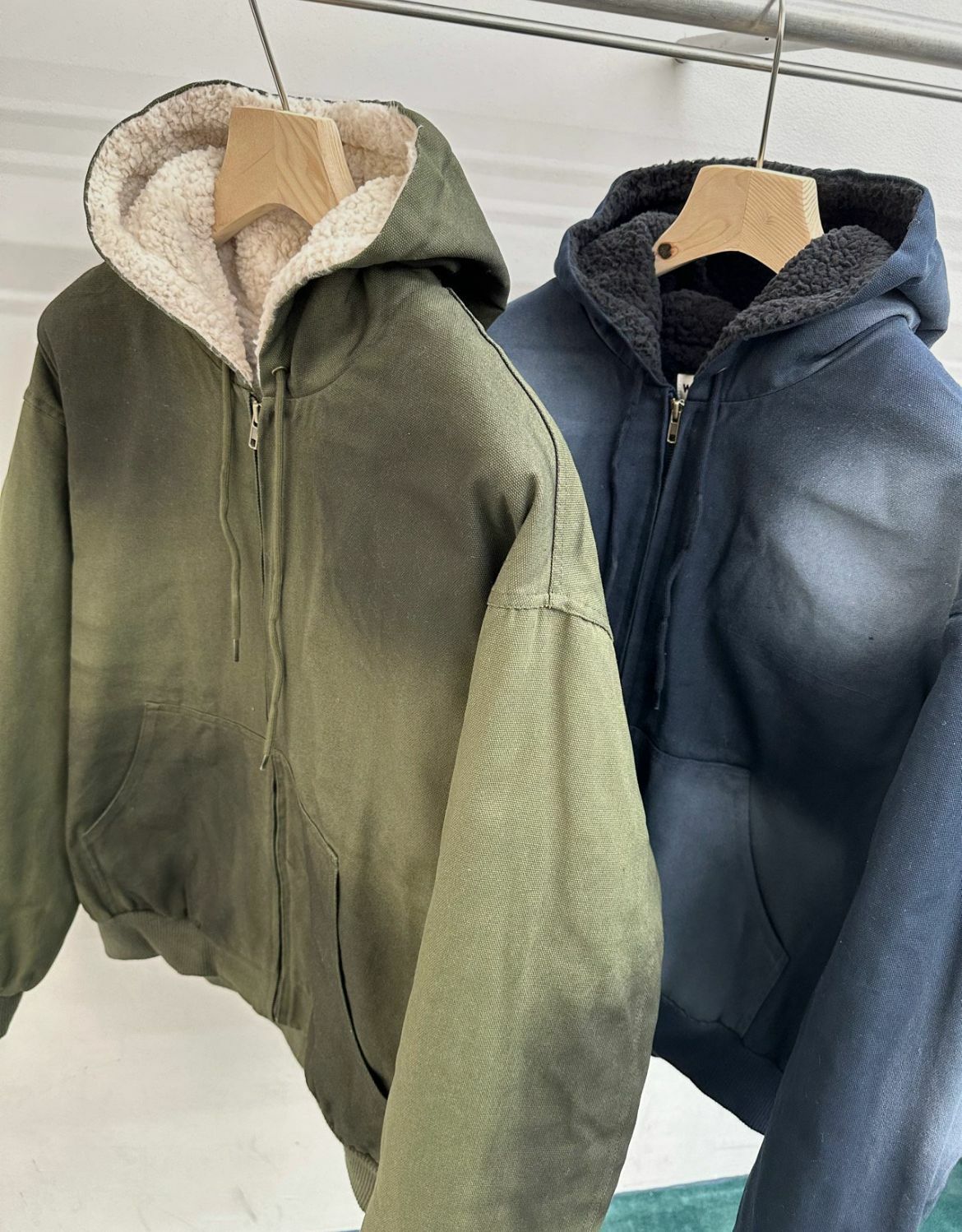 仿污連帽拉鍊外套(抓毛底) WELL DONE-112JK